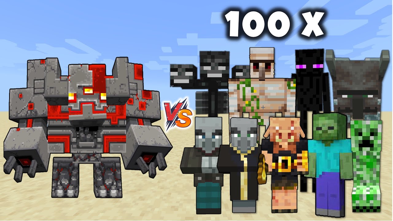 REDSTONE MONSTROSITY vs Every Minecraft Mob in Minecraft x100 - Redstone Monstrosity vs all Mobs