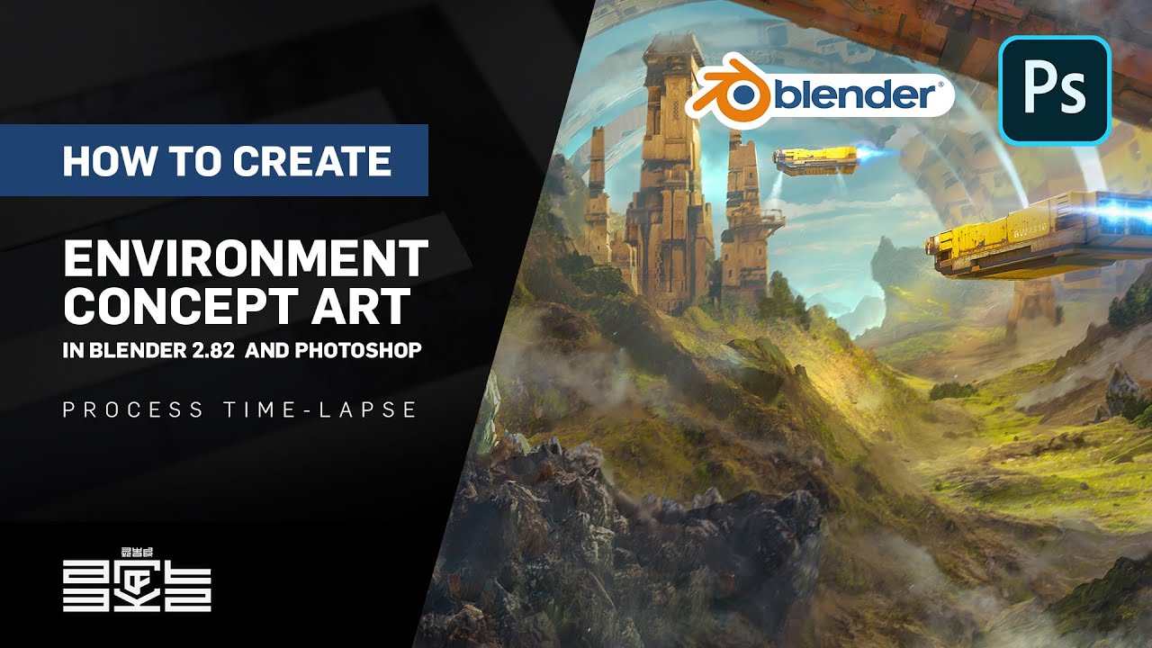 How to Create Environment Concept Art in Blender 2.82 and Photoshop / Process Time-lapse