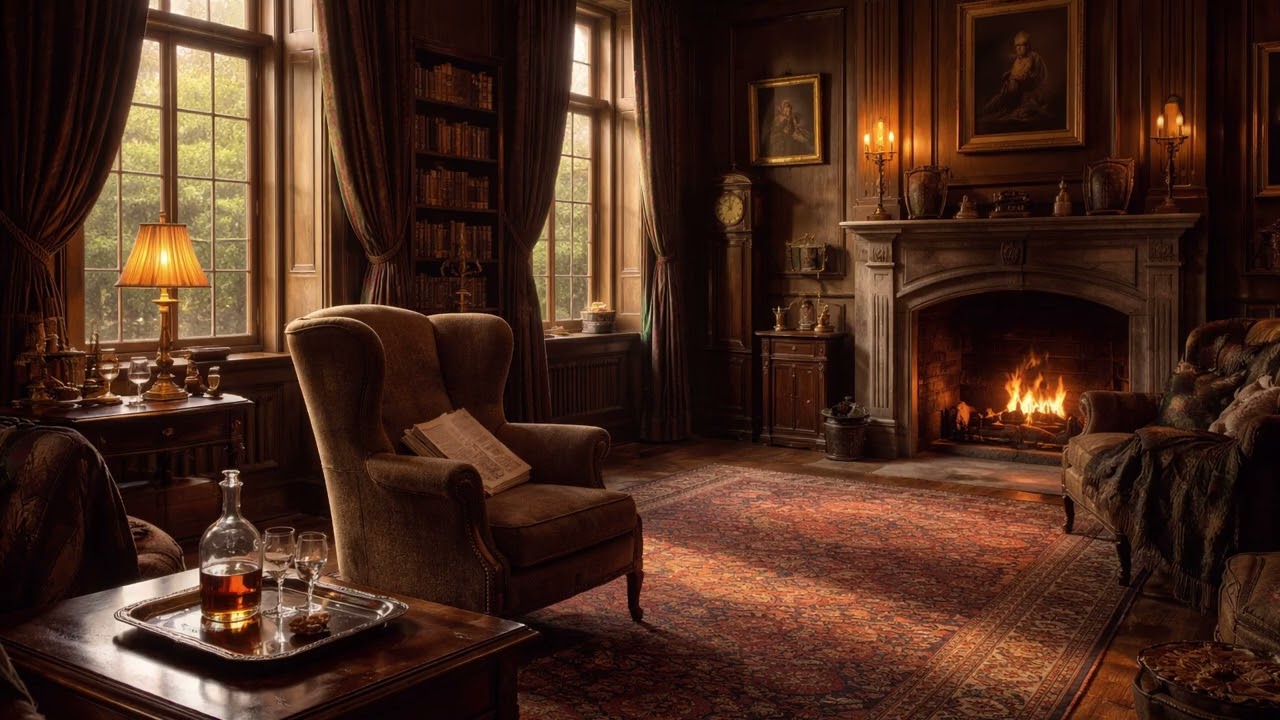 1930s Country House Library | Agatha Christie–Inspired Ambience (1 Hour)