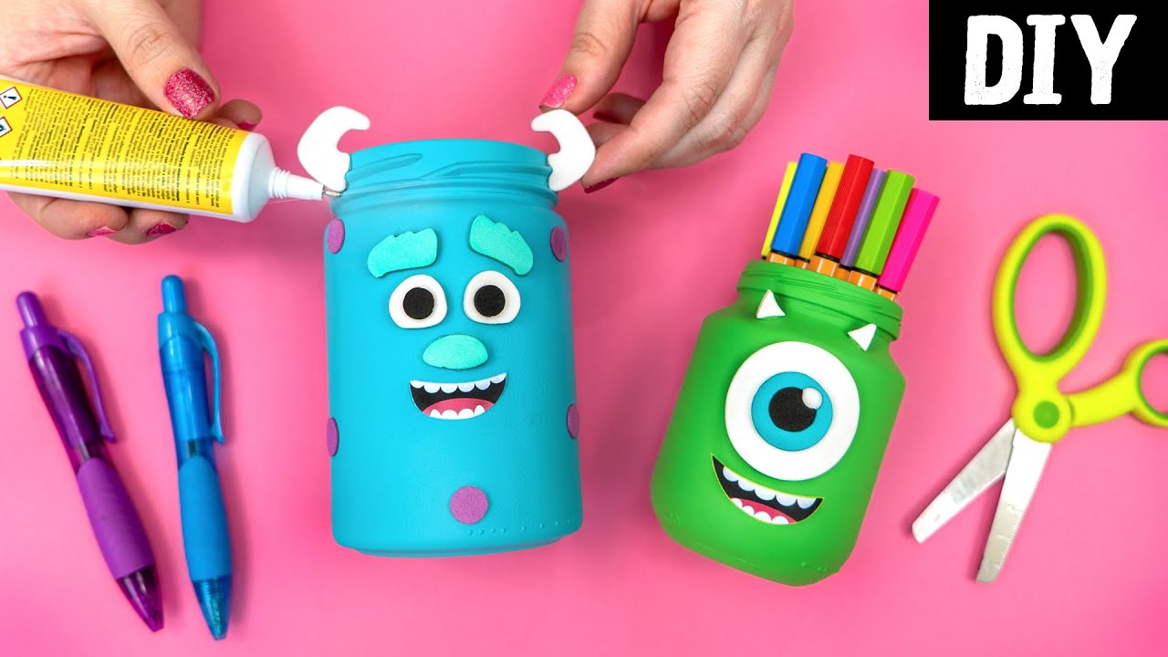DIY DISNEY PIXAR 🥰 Monstros S.A. e Toy Story 💕 Porta canetas e cofrinho Sulley, Mike, Woody e Buzz