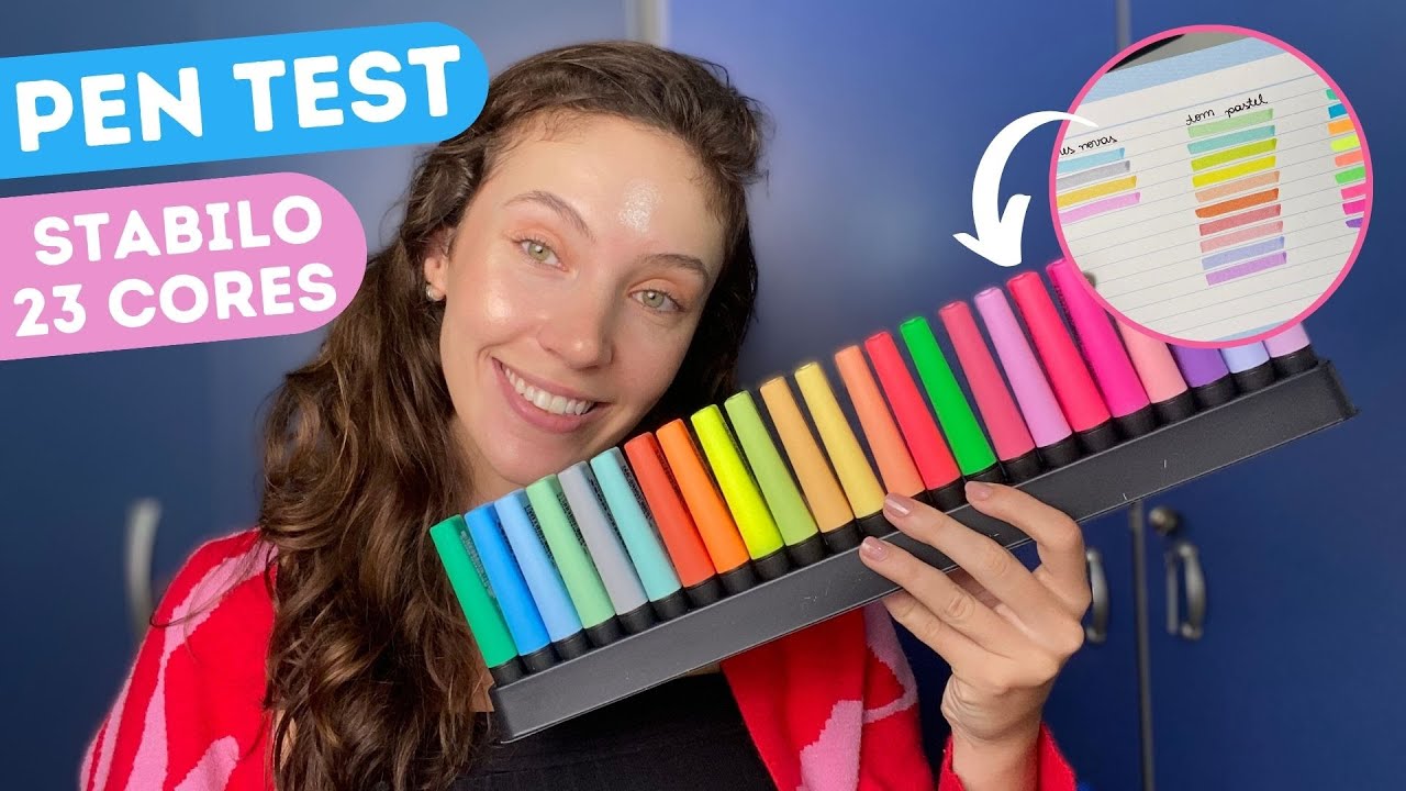 PEN TEST KIT CANETA MARCA TEXTO STABILO BOSS 23 CORES! #papelaria #stabiloboss #stabilo