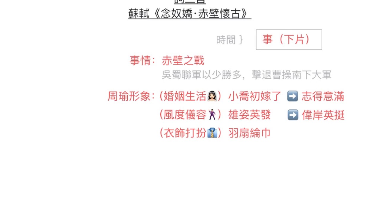 ［DSE範文罐頭］詞三首：蘇軾《念奴嬌·赤壁懷古》