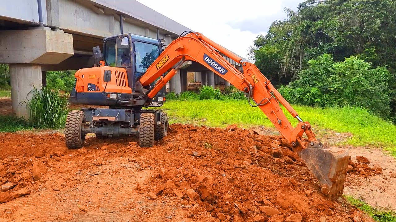 Amazing Operator Skills Excavating Modern Construction Working Doosan DX55W Wheel Excavator