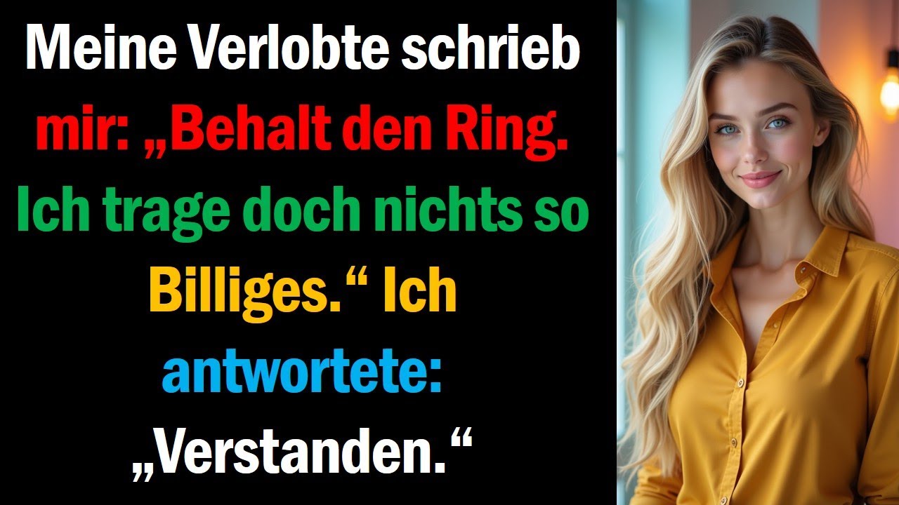 Meine Verlobte schrieb mir: „Behalt den Ring. Ich trage doch nichts so Billiges.“ Ich antwortete: