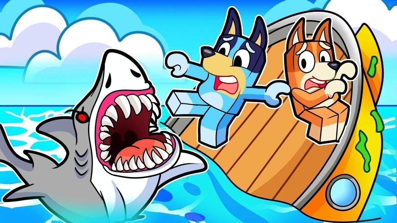 БЛЮИ И БИНГО СПАСАЮТСЯ ОТ ГИГАНТСКОЙ АКУЛЫ в ROBLOX 🦈😨