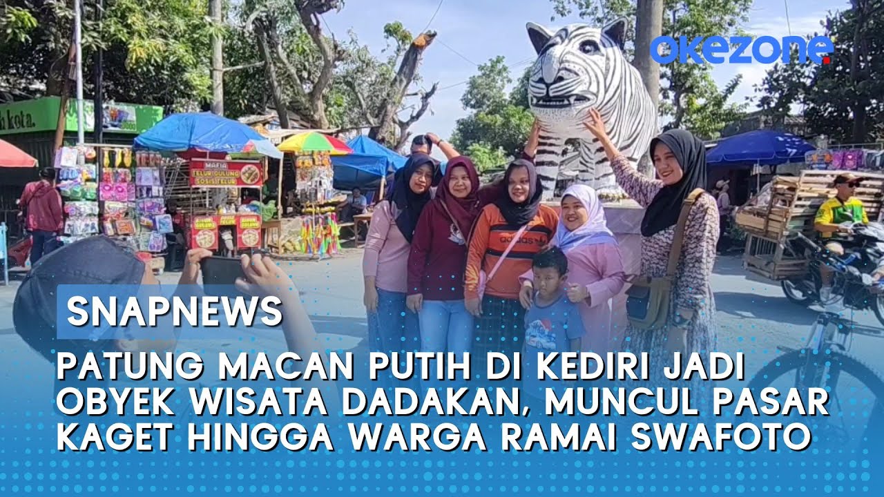 Patung Macan Putih di Kediri Jadi Obyek Wisata Baru, Muncul Pasar Kaget hingga Warga Ramai Swafoto
