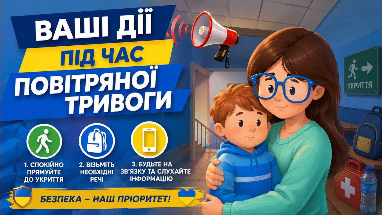 Правила поведінки під час повітряної тривоги у школі та вдома. Рюкзак безпеки. НУШ. Урок безпеки