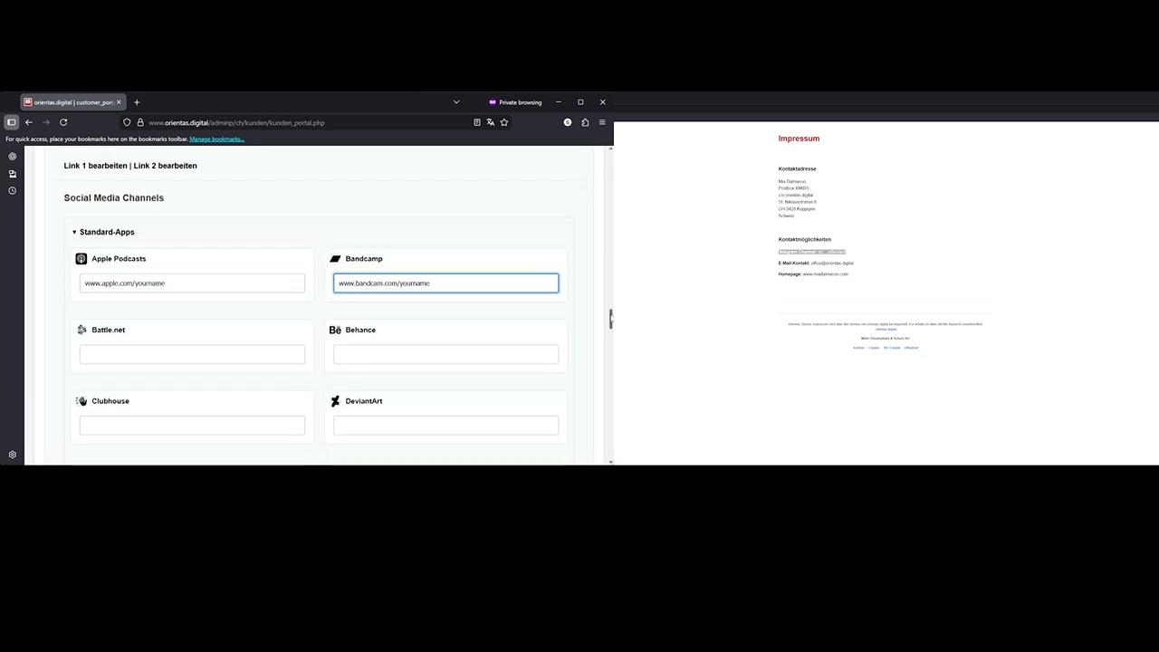 Impressum Link Generator Settings