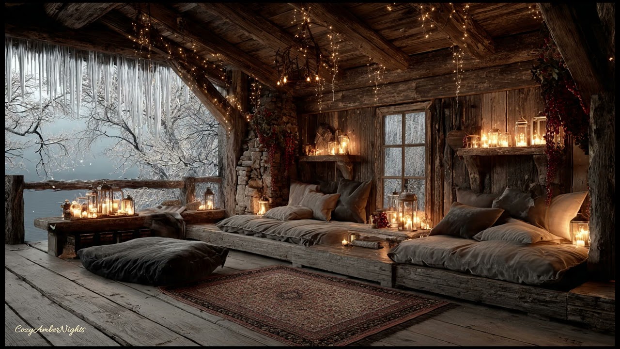 Magical Snowy Treehouse Haven ⛄ Cozy Lights & Soothing Ambience for Focus & Calmness