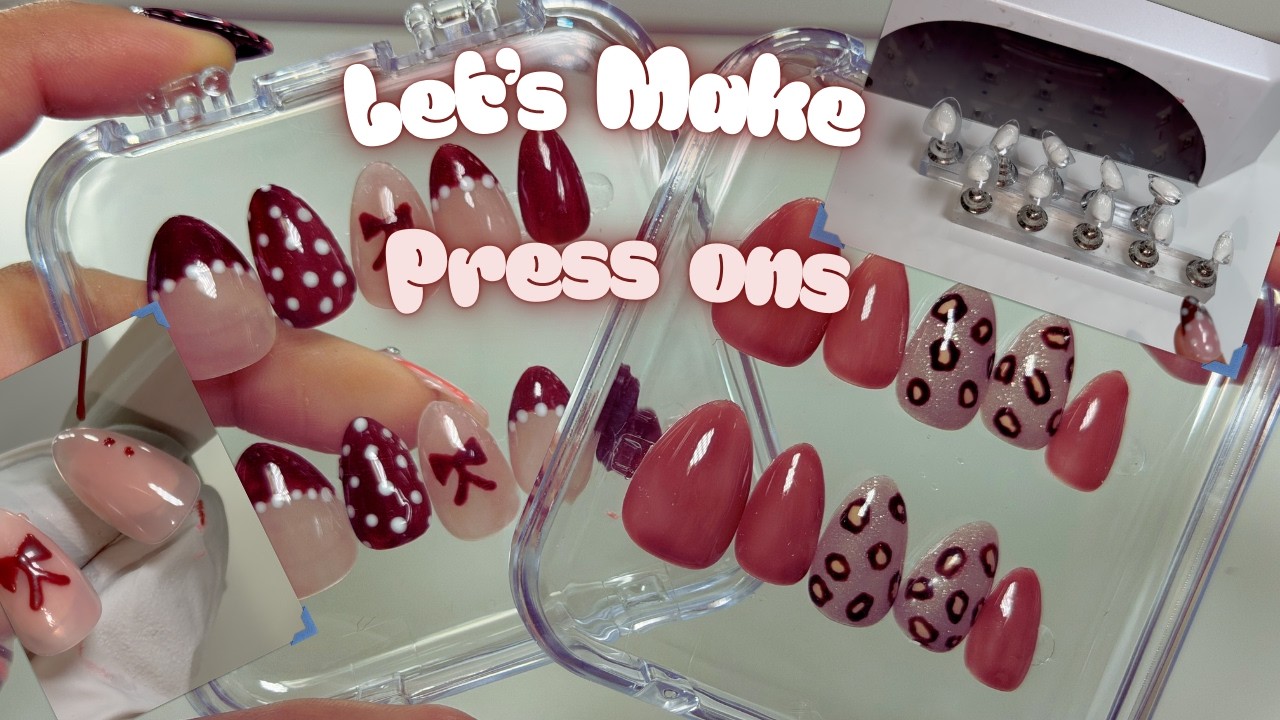 make press ons with me 🤍♥️ valentines nails, press ons, tutorial, cheetha print, easy art