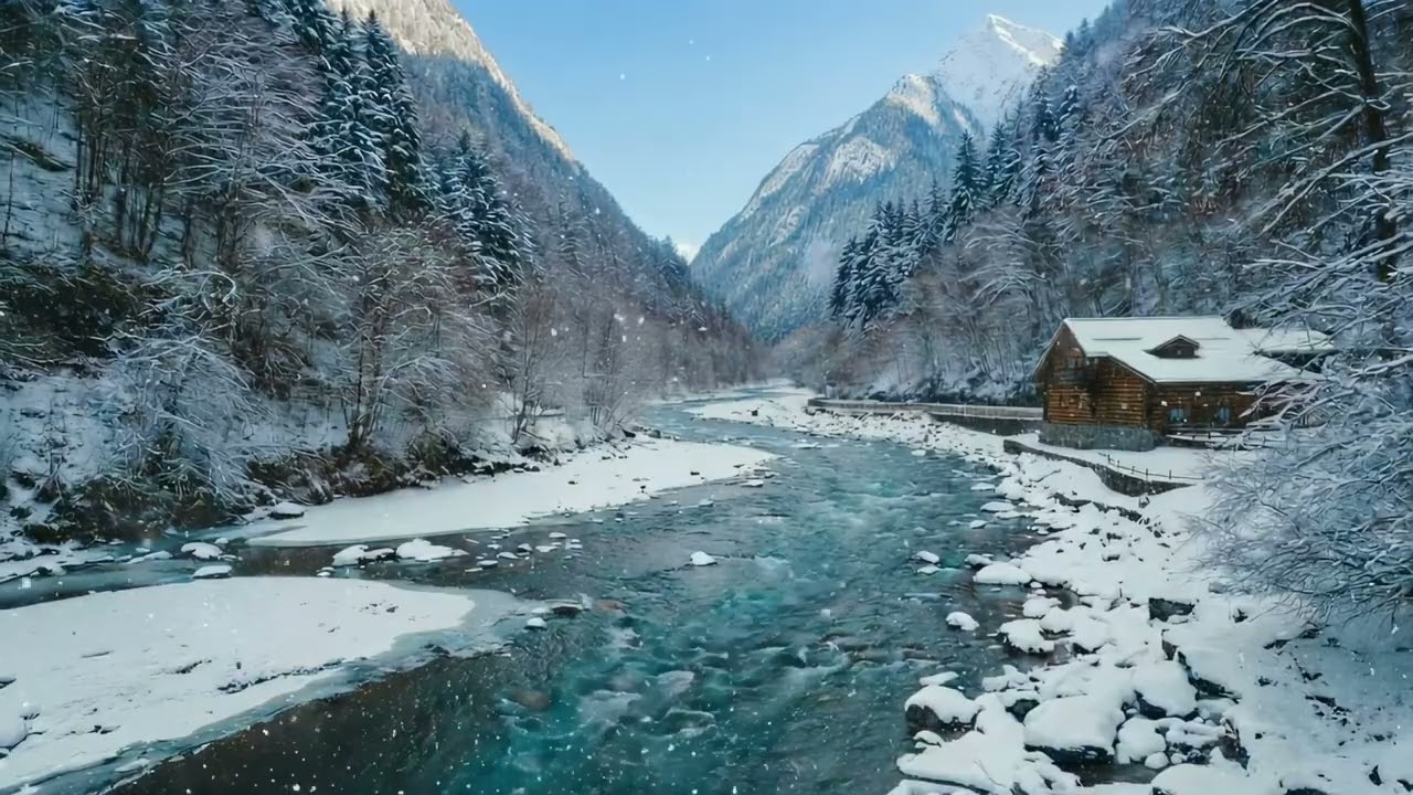 Snowy Mountains & Cozy Cabin ❄️🌲 Wind and River Sounds | No Music (11+ Hours)
