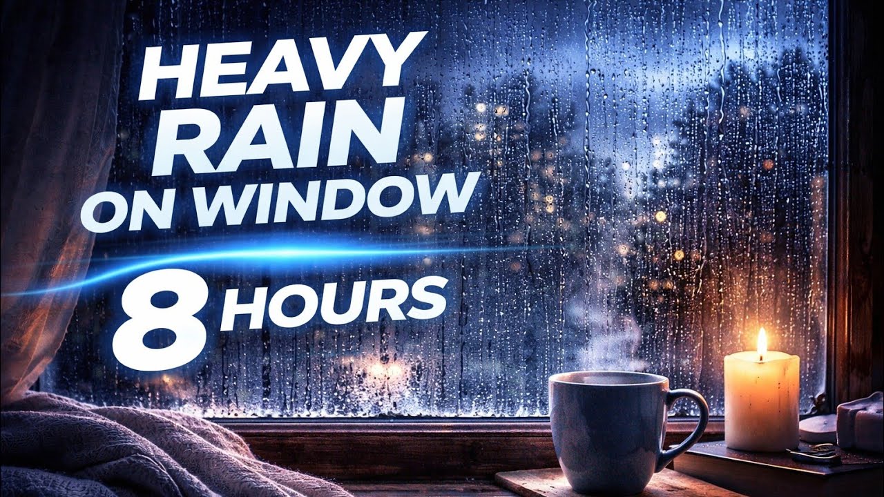 BLACK SCREEN • 8 HOURS • HEAVY RAIN ON WINDOW • NO ADS