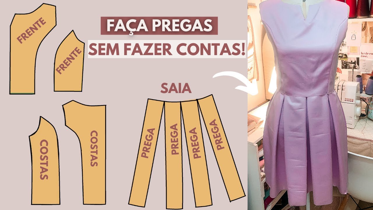 MODELAGEM - Como fazer VESTIDO COM PREGAS - Aprenda a fazer molde de saia de pregas facil