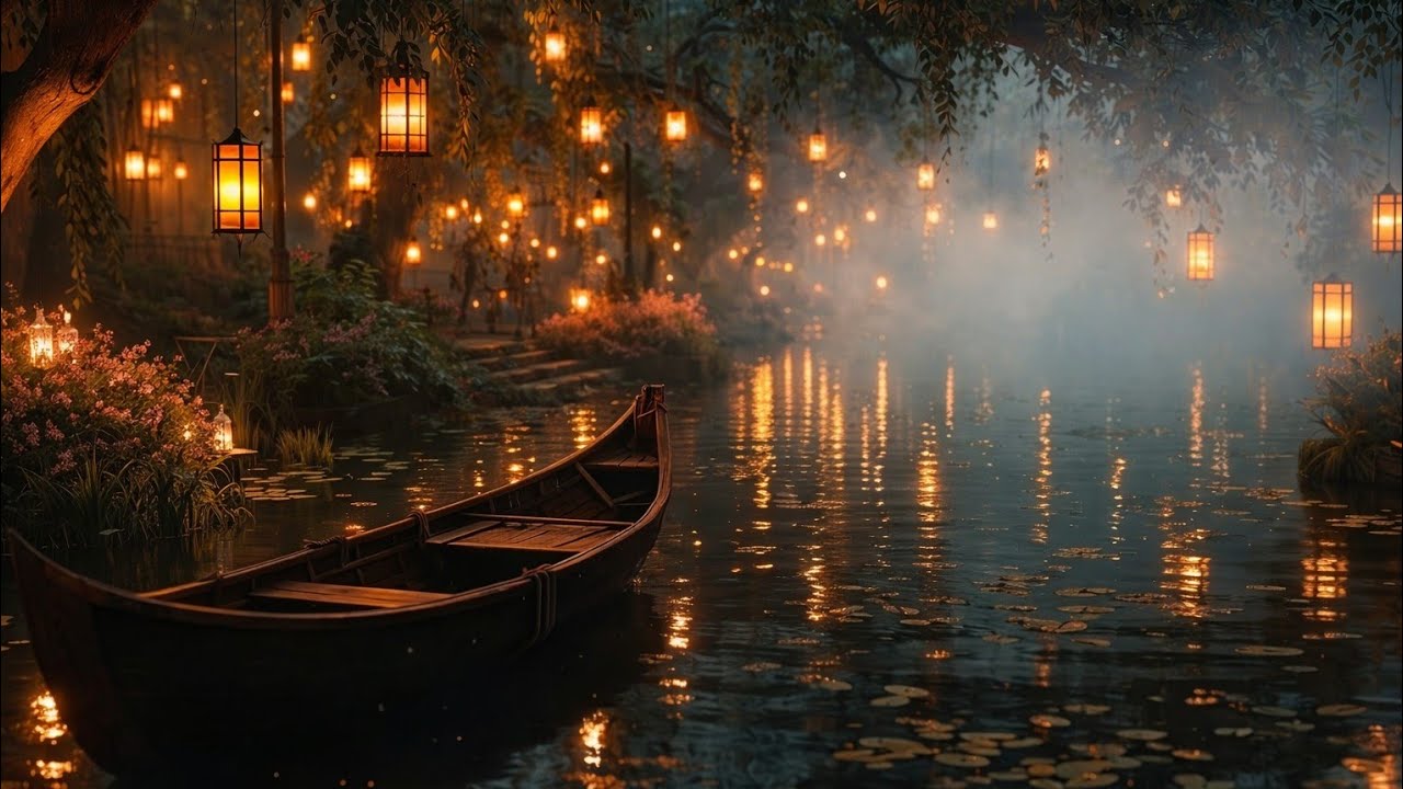 Magical Lantern Lake Night Ambience ✨ Relaxing Water & Fireflies for Sleep (10 Hours)