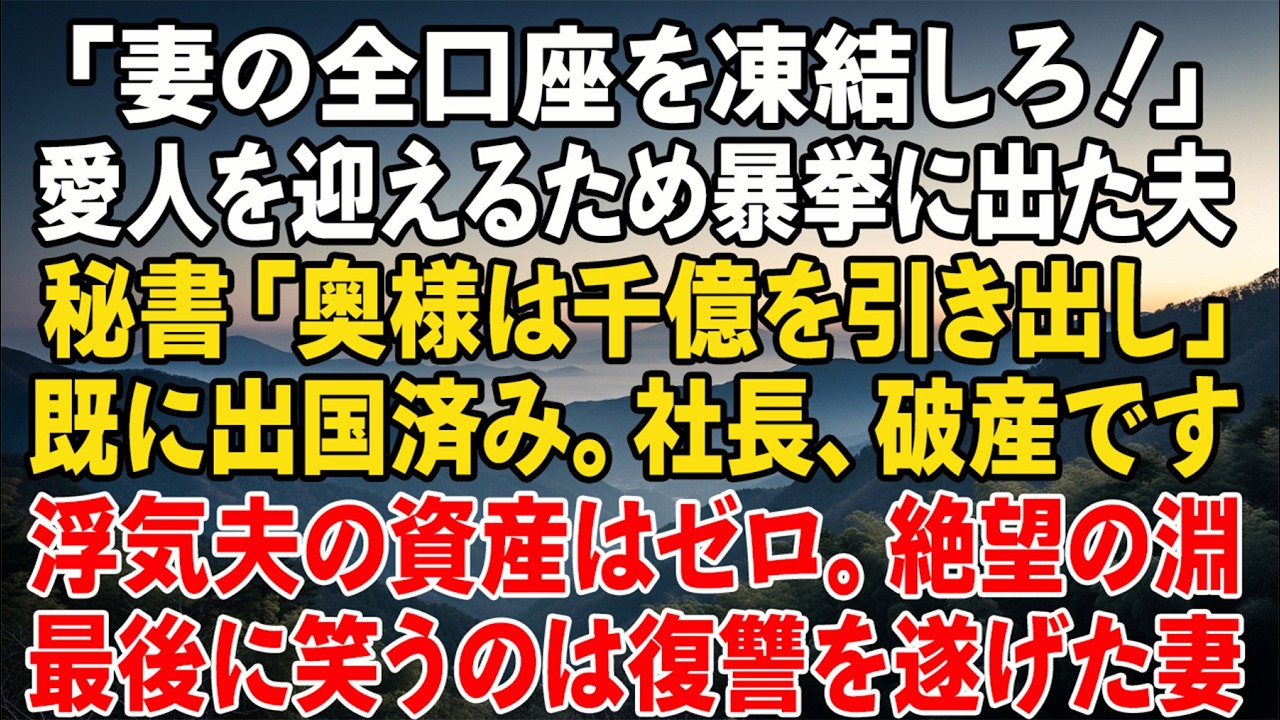 「妻の全口座を凍結しろ、愛人母子を受け入れるまでだ」社長の命令に秘書は蒼白。「奥様は既に出国、1000億円を引き揚げ…社長、破産です」彼は崩れ落ちた…