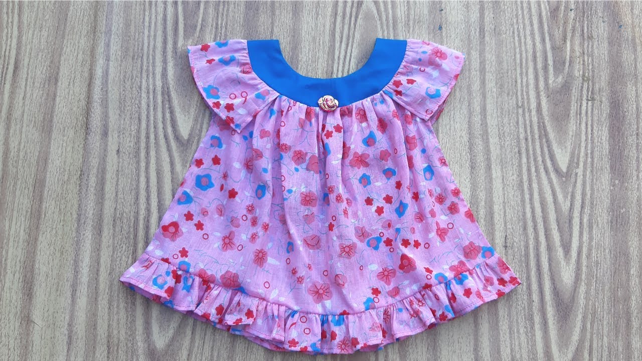 6 Month Baby Frock Cutting And Stitching | Round Yoke Baby Top Cutting And Stitching | Baby Frock