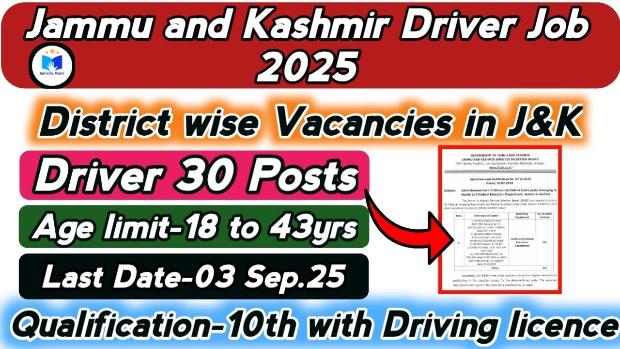 Jammu and Kashmir Driver Job 2025🔥10th pass with Driving licence🔥check video full details🔥#jobs 