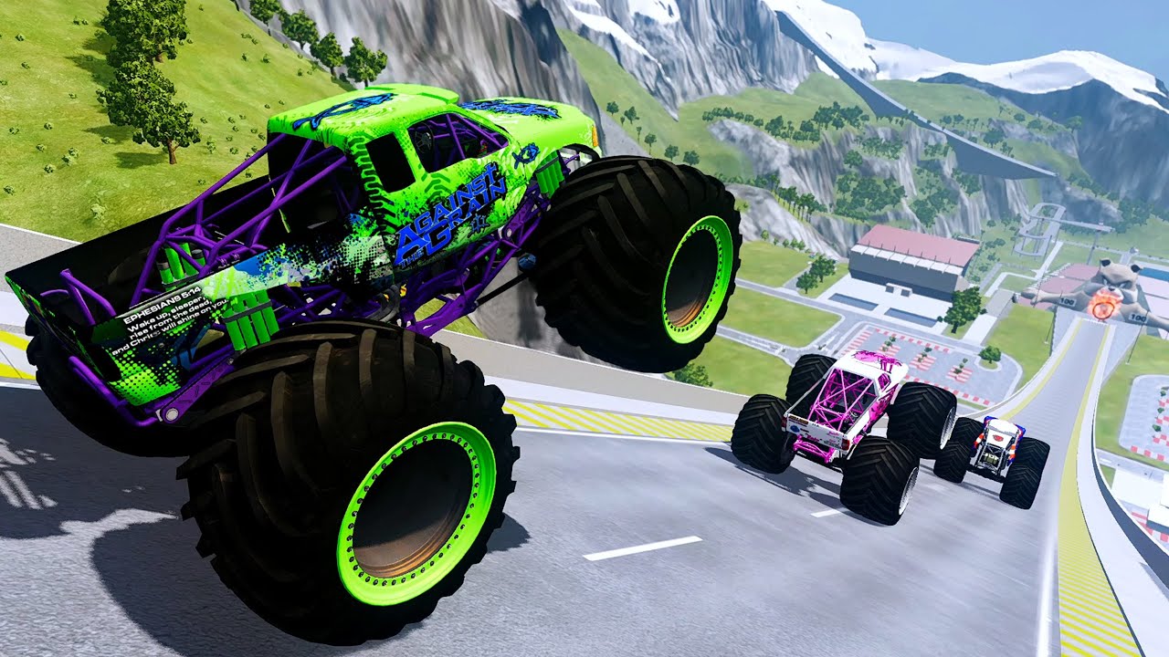 Epic High Speed monster trucks jumps stunts & crashes #004 | BeamNG Drive