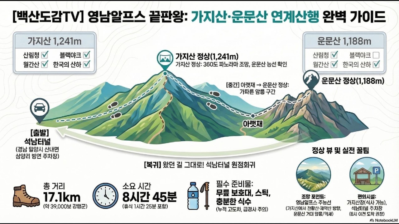 가지산 운문산 연계산행(영남알프스, 울산시 울주군) | 100대명산 산행기록/석남터널 -  가지산(1241m)  - 아랫재 - 운문산(1188m) - 원점회귀