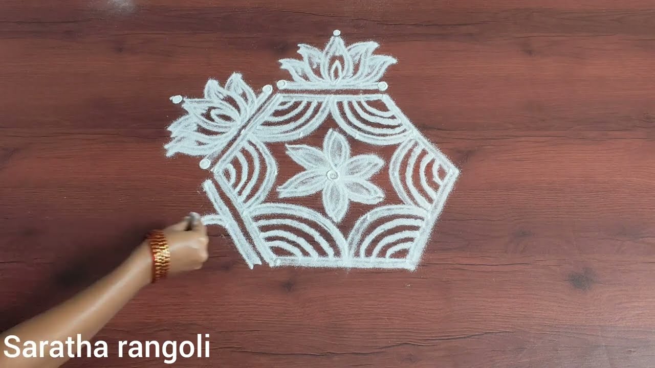 Easy lotus padi kolam/5*3 easy thamarai kolam/thaivelli kolam/saratha rangoli