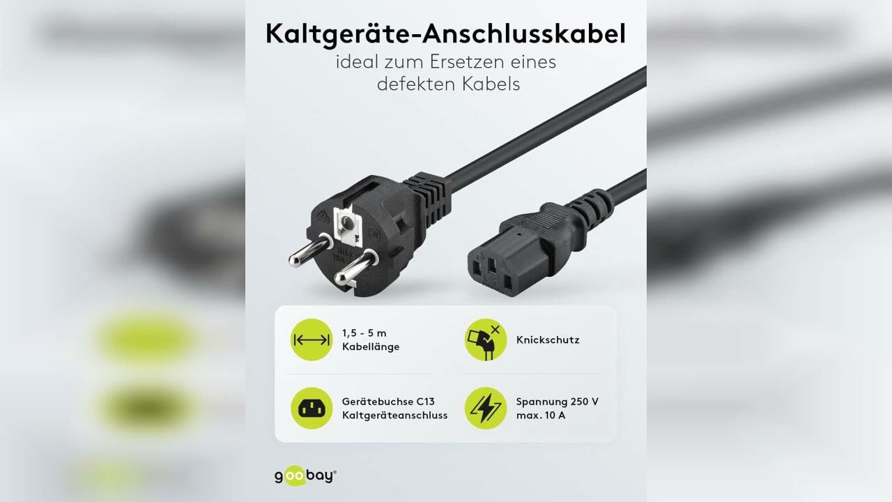 Rezension: Goobay 50098 Kaltgerätekabel 2m / C13 Kaltgerätebuchse & Netzstecker Schutzkontaktstec...