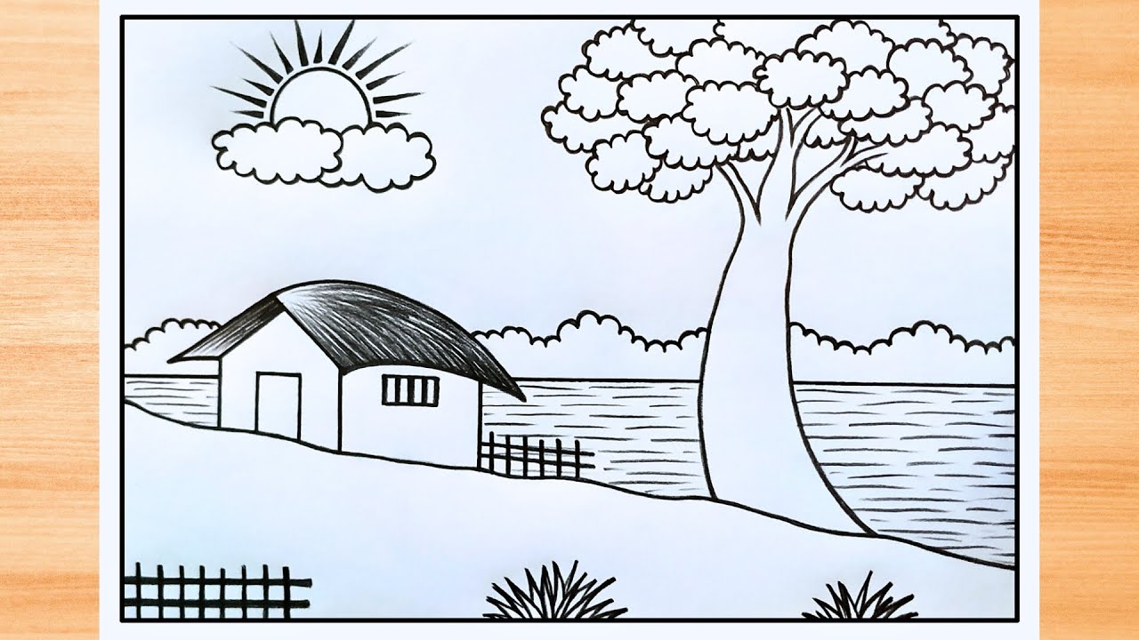 Easy scenery drawing with pencil | প্রাকৃতিক দৃশ্য আঁকা | आसान प्रकृति चित्रण | Simple landscape art