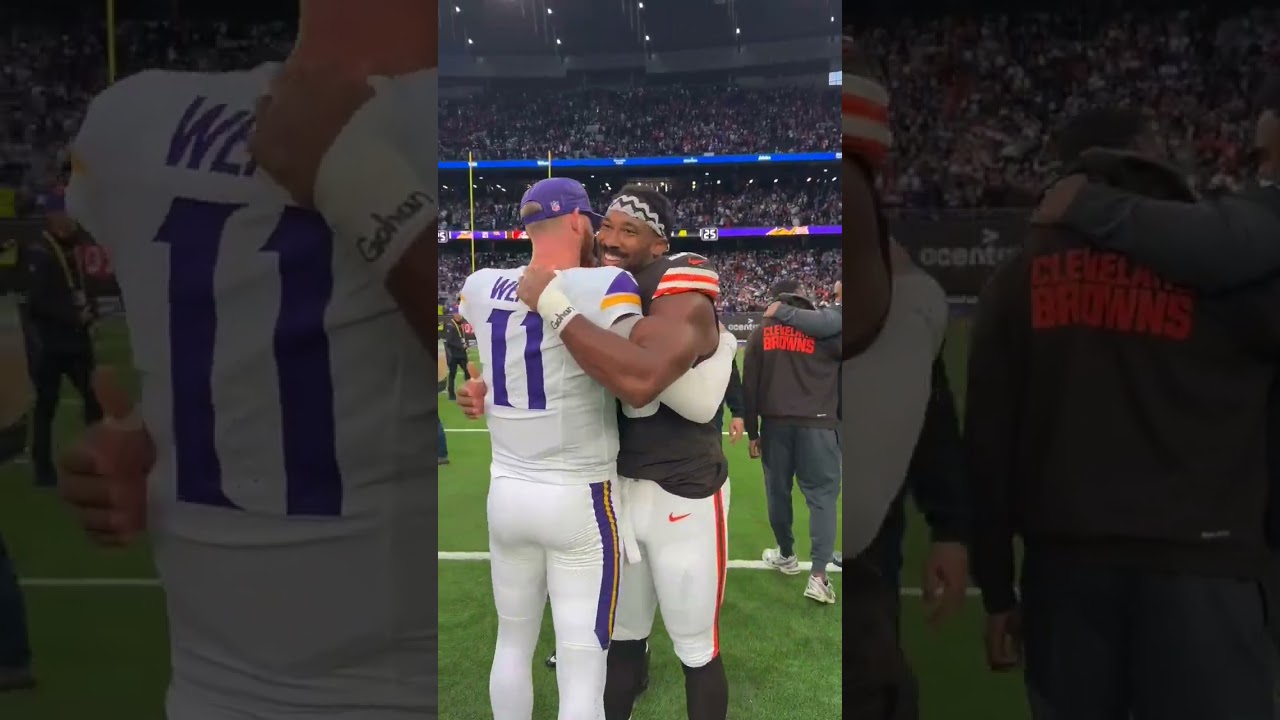 Carson Wentz & Myles Garrett after Vikings Win over Browns 🤝