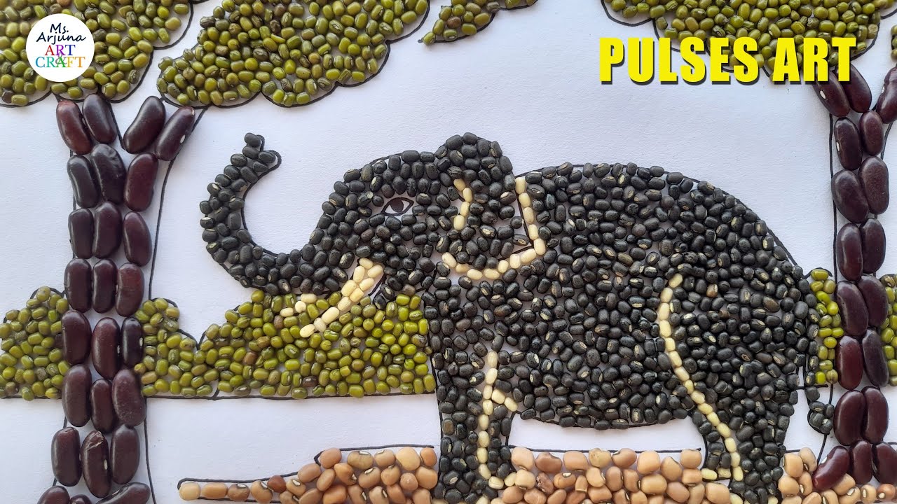 Art with Seeds and Pulses | How to make Elephant with Pulses | Elephant drawing easy