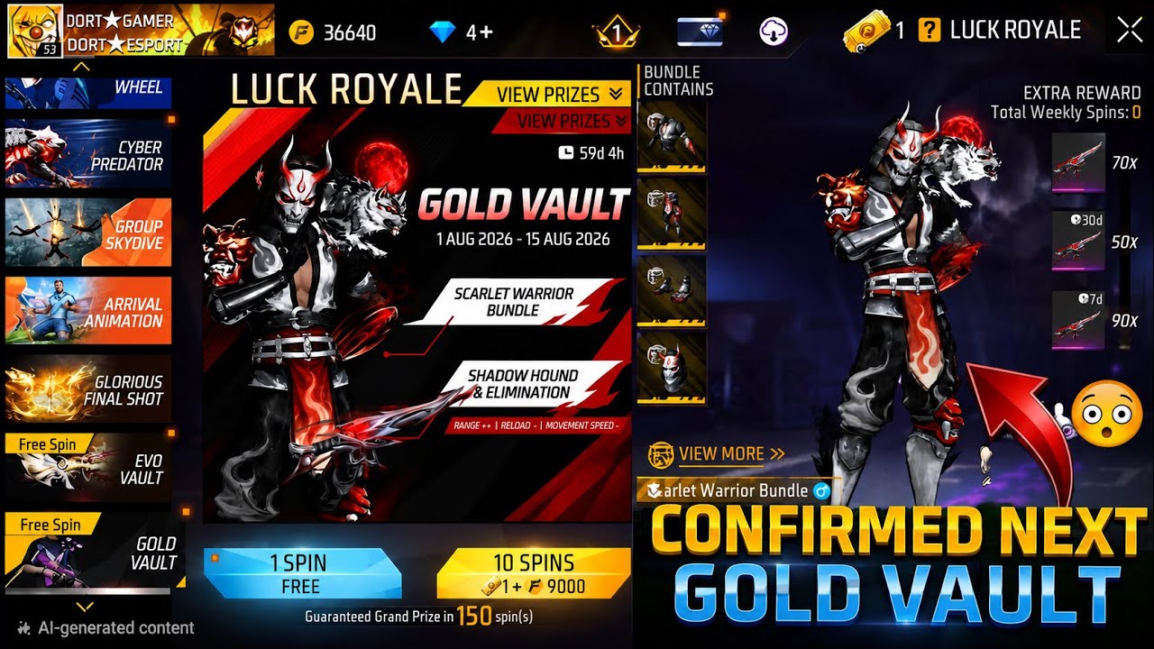 101% Confirmed Next Gold Vault Rare Bundle & Gun 😘 Next Gold Royale Free Fire | Free Fire New Event