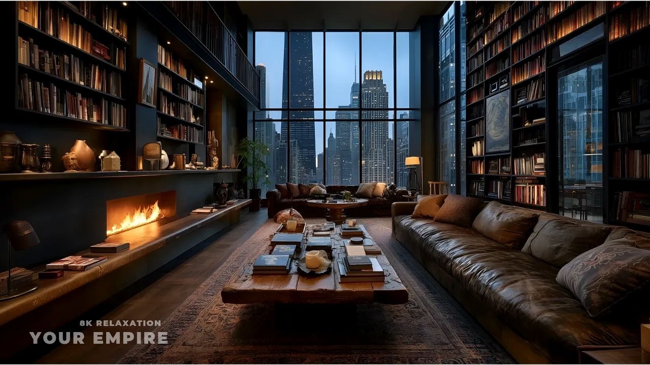 Unwind After Work 🍷 Warm Luxury Penthouse Ambience with Real Fireplace Crackle
