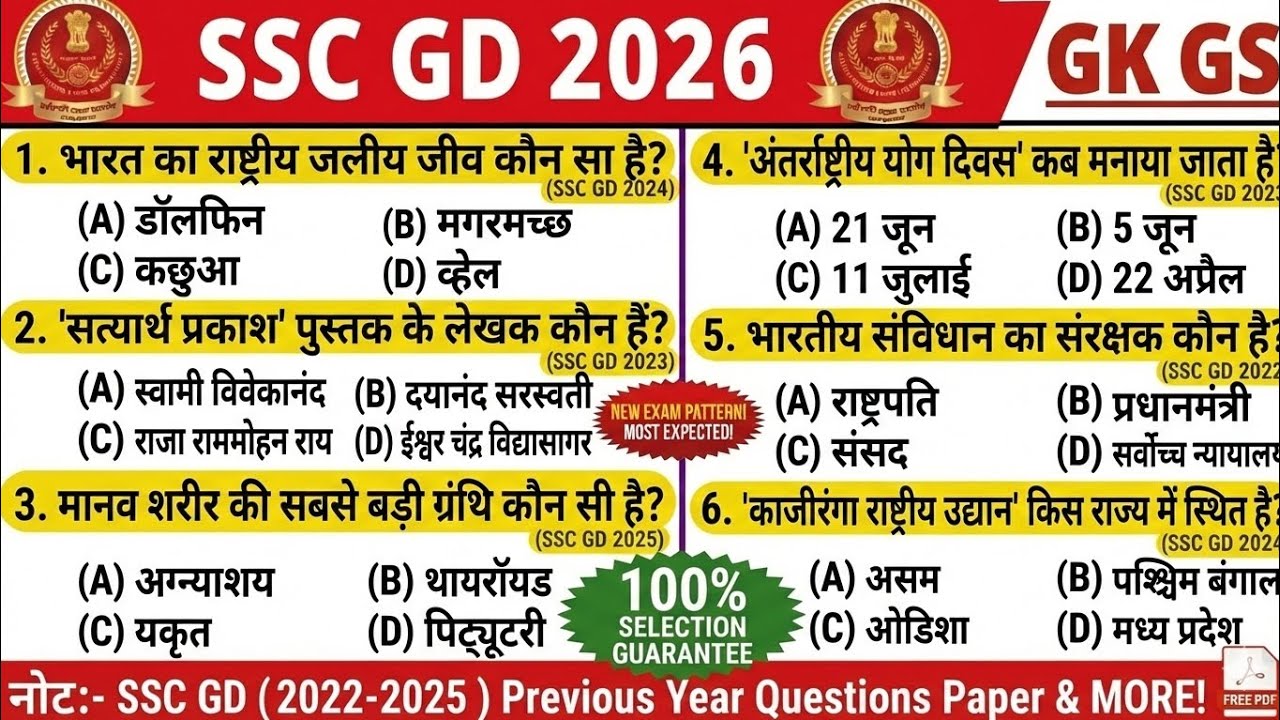 🔴 SSC GD 2026 GK/GS | Top 100 Most Expected Questions | पेपर यहीं से आएगा! रट लो 100% Selection 🏆