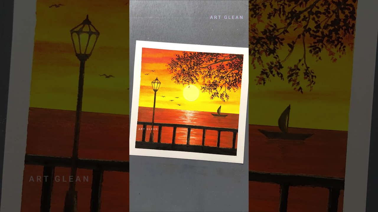 Easy Sunset Drawing with Oil Pastels #shortsfeed #shorts