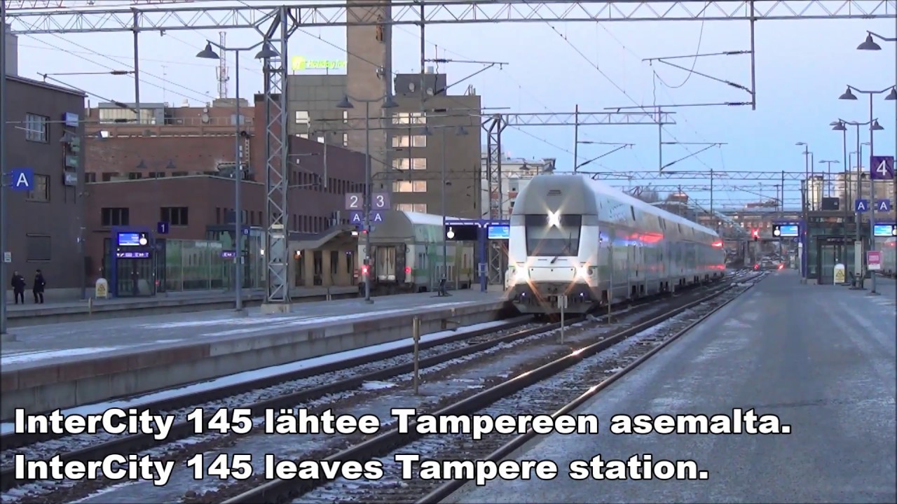 Four trains meeting Tampere station