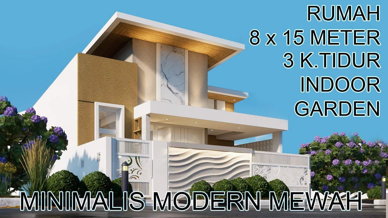 Desain rumah 8x15 meter 3 kamar tidur dengan indoor garden cocok untuk rumah impian kamu