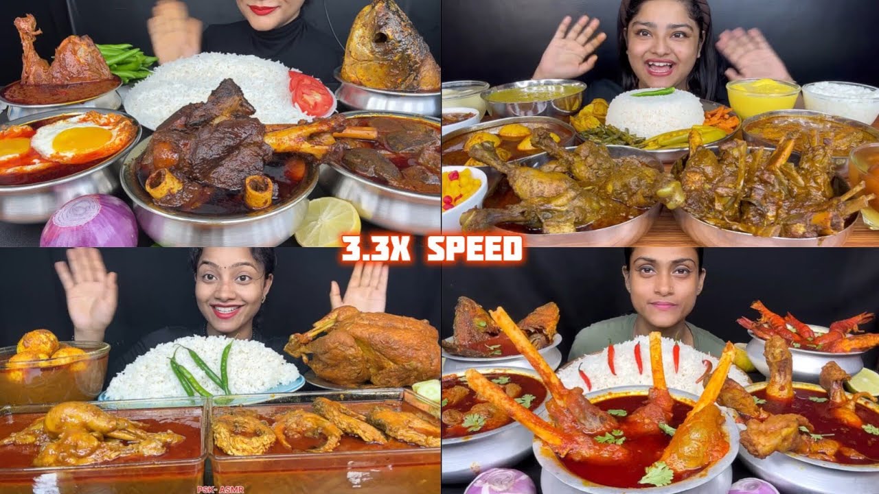 ASMR: Eating Mutton Chicken Prawn Curry Eating Challenge 😍😋 Fish With Rice Mukbang