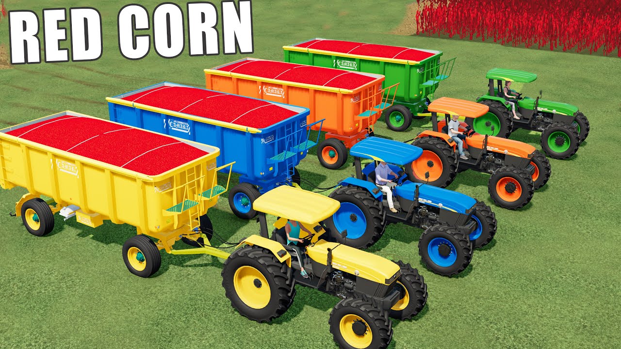 TRACTOR OF COLORS! RED CORN HARVEST WITH NEW HOLLAND TRACTORS & TRANSPORT TO HIGH GARAGE! FS22
