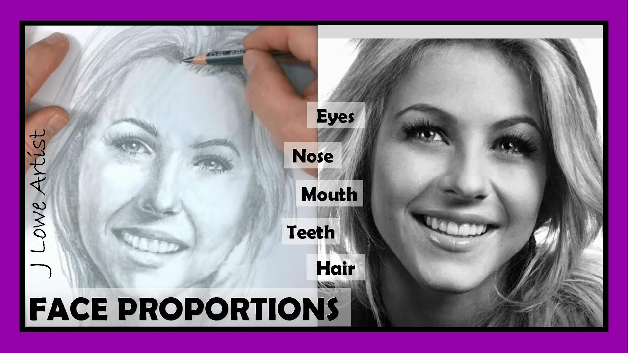 HOW TO DRAW AND SHADE FEMALE FACE PROPORTIONS: Eyes, Nose, Mouth, Teeth, Hair