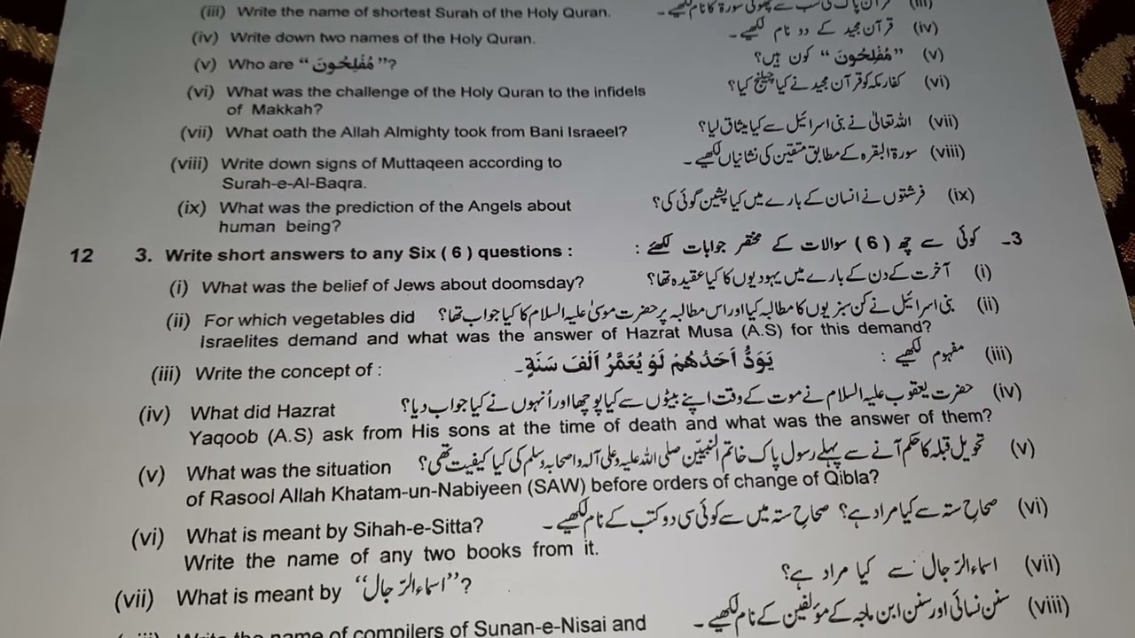 Islamic studies elective Paper|| Inter Part-2|| Lahore Board 2022||