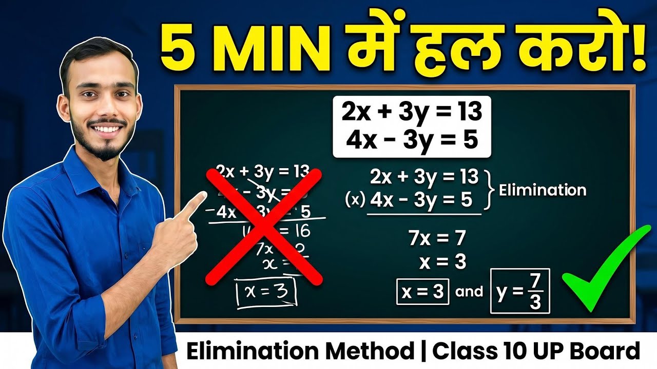 📘 विलोपन विधि आसान तरीका ✏️ | Elimination Method | Class 10 Maths 🔥