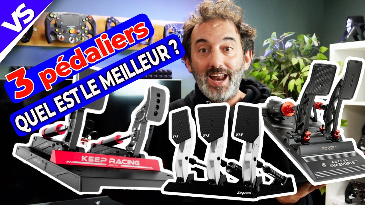 3 pédaliers en Versus : Simagic P1000, P1Sim Mistral et Asetek Forte