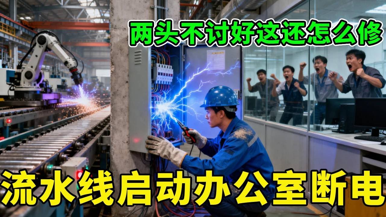 流水线设备一开电路就失控，办公室电脑全部黑屏，灯还自己亮了这到底是怎么回事【城阳电工电路】