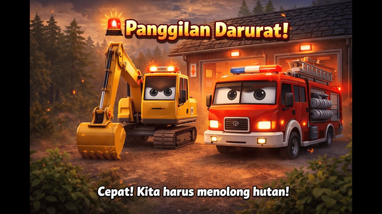 Excavator & Mobil Pemadam Baik Hati Menolong Hutan yang Terbakar! 🚒✨#excavator