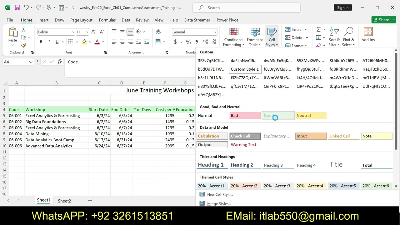 Exp22_Excel_Ch01_CumulativeAssessment | Excel Chapter 1 Cumulative Assessment Training | Excel_Ch01