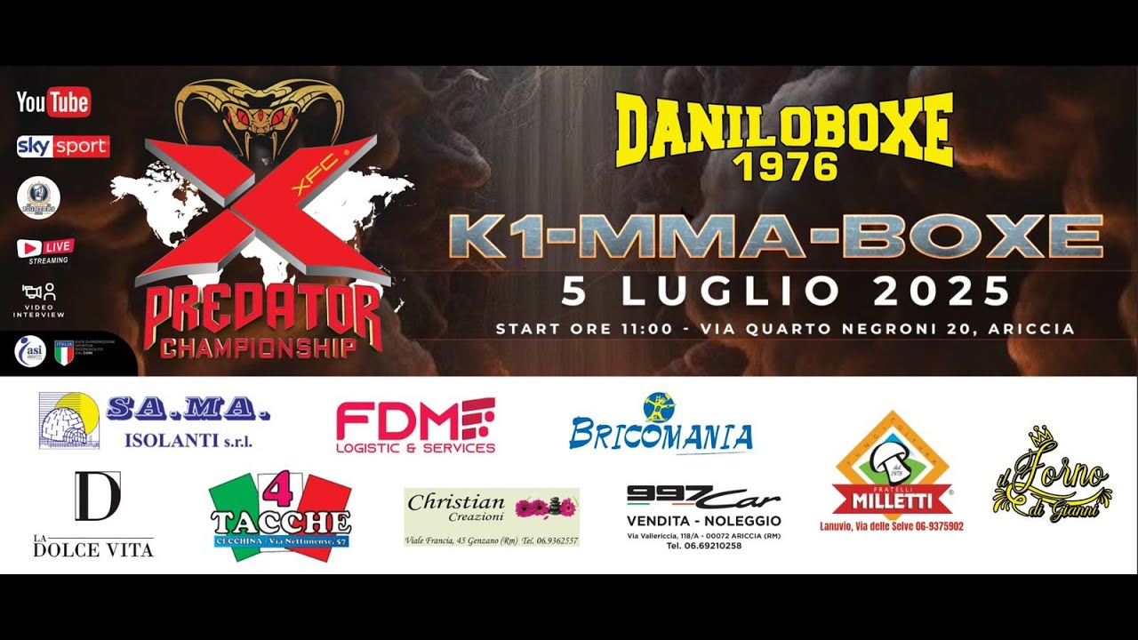 📺Predator Championship Roma | Sabato 5 Luglio – 10 atleti per il pass mondiale XFC 2025!👊🏻