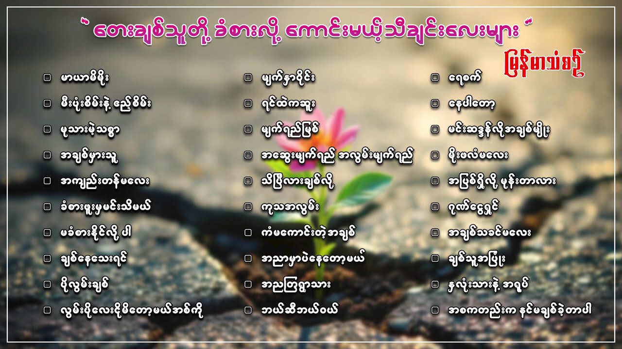 တေးချစ်သူတိုခံစားလို ကောင်းမယ့်သီချင်းလေးများ