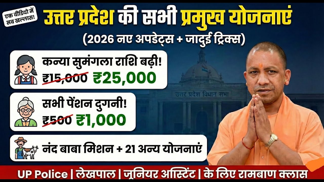 उत्तर प्रदेश की सभी प्रमुख योजनाएं | UP Government Schemes Tricks |UP PSC, Lekhpal & Jr. Assistant