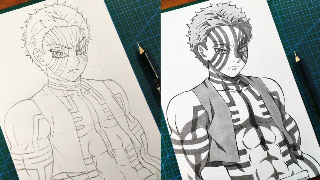 Cara Menggambar "Akaza" [Kimetsu no Yaiba] | How to Draw Akaza - Step by Step