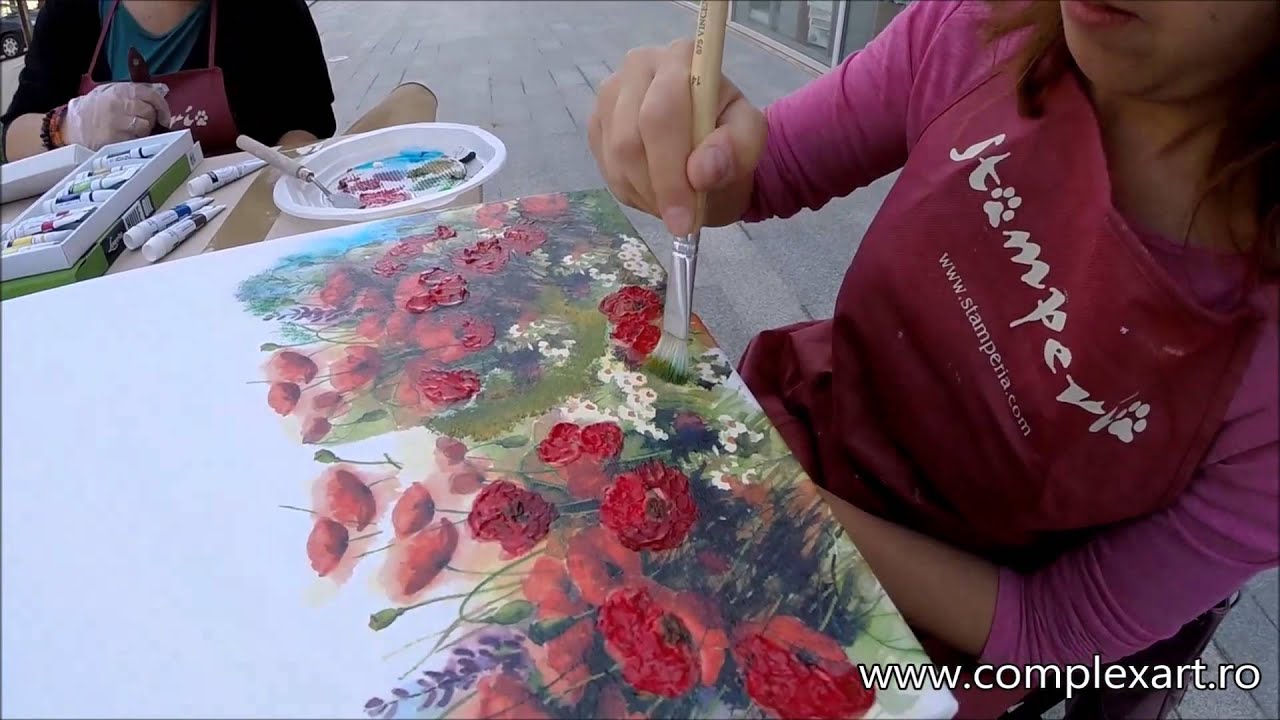 Mixed Media - Decoupage cu maci si pictura in ulei / poppies & oil painting