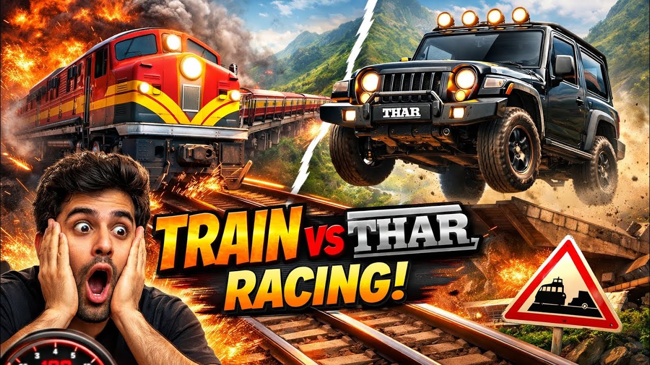 🚆💥 Train vs Thar Racing Game 😱 | Thar जीतेगी या Train जीतेगी? | Extreme Racing