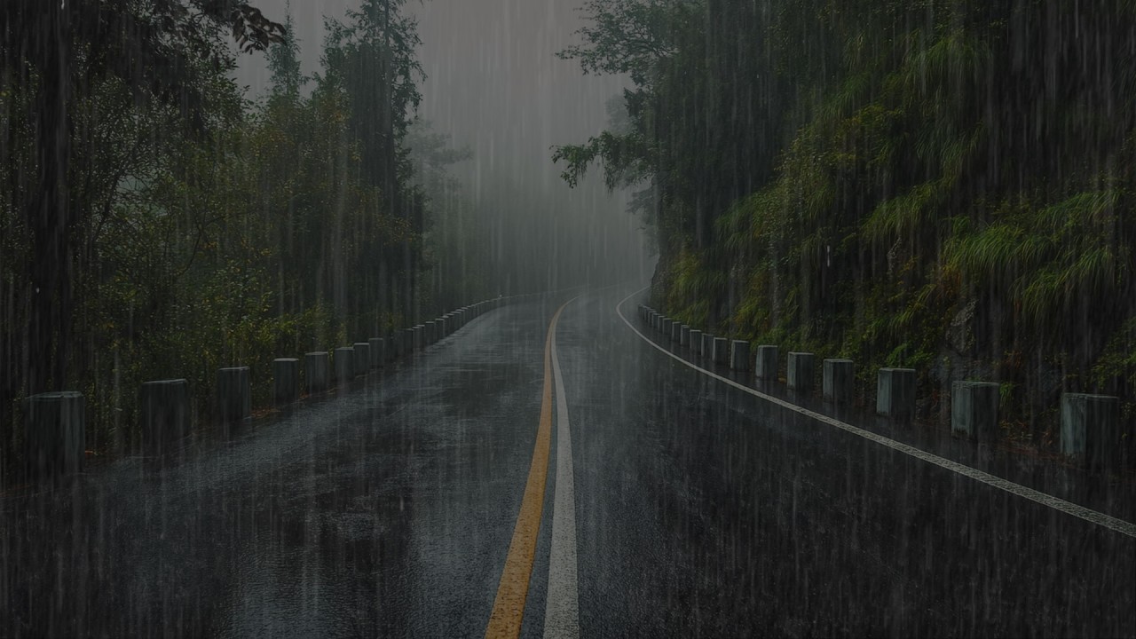Fall Asleep Quickly with Heavy Rain and Loud Thunder on a Dark Forest Road
